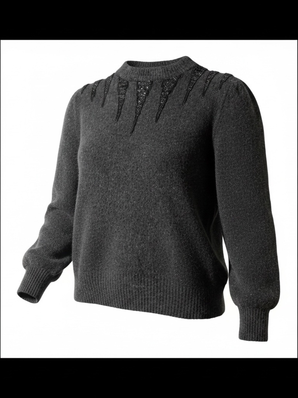 Vintage Raoul Charcoal Crewneck silk Sweater with Sparkle Neckline